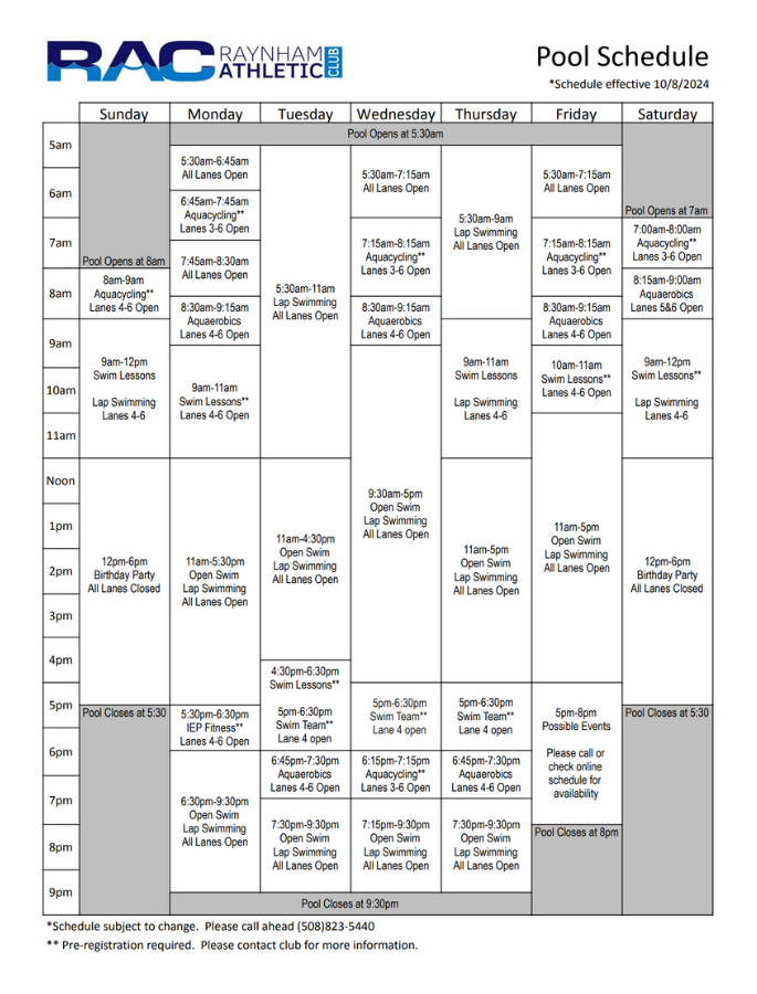 Pool Schedule Fall ' revised