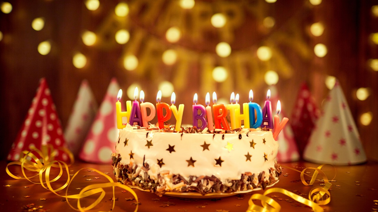 happy birthday decoration cake with colorful candles in lights bokeh background k k hd happy birthday x
