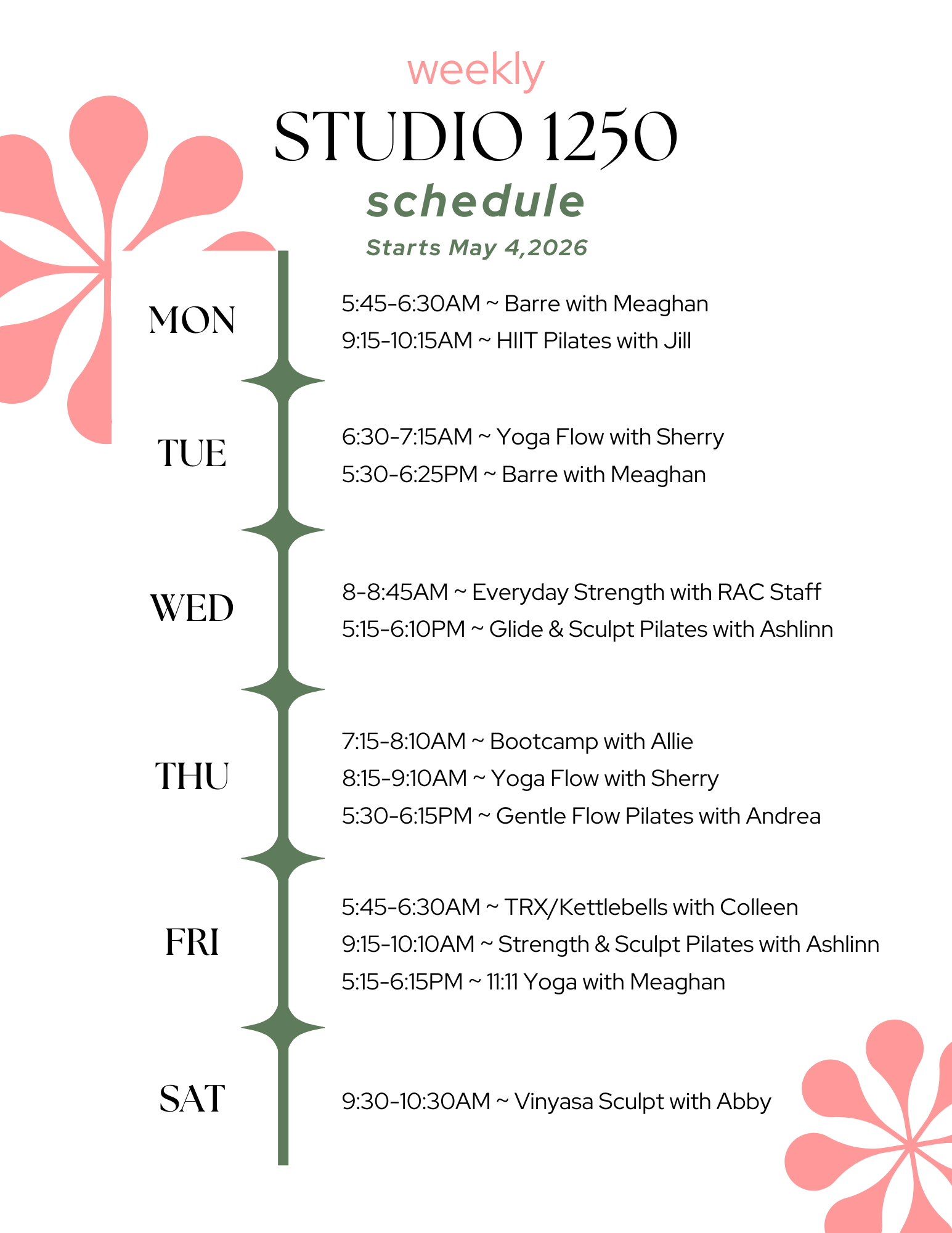 Studio Class Schedule