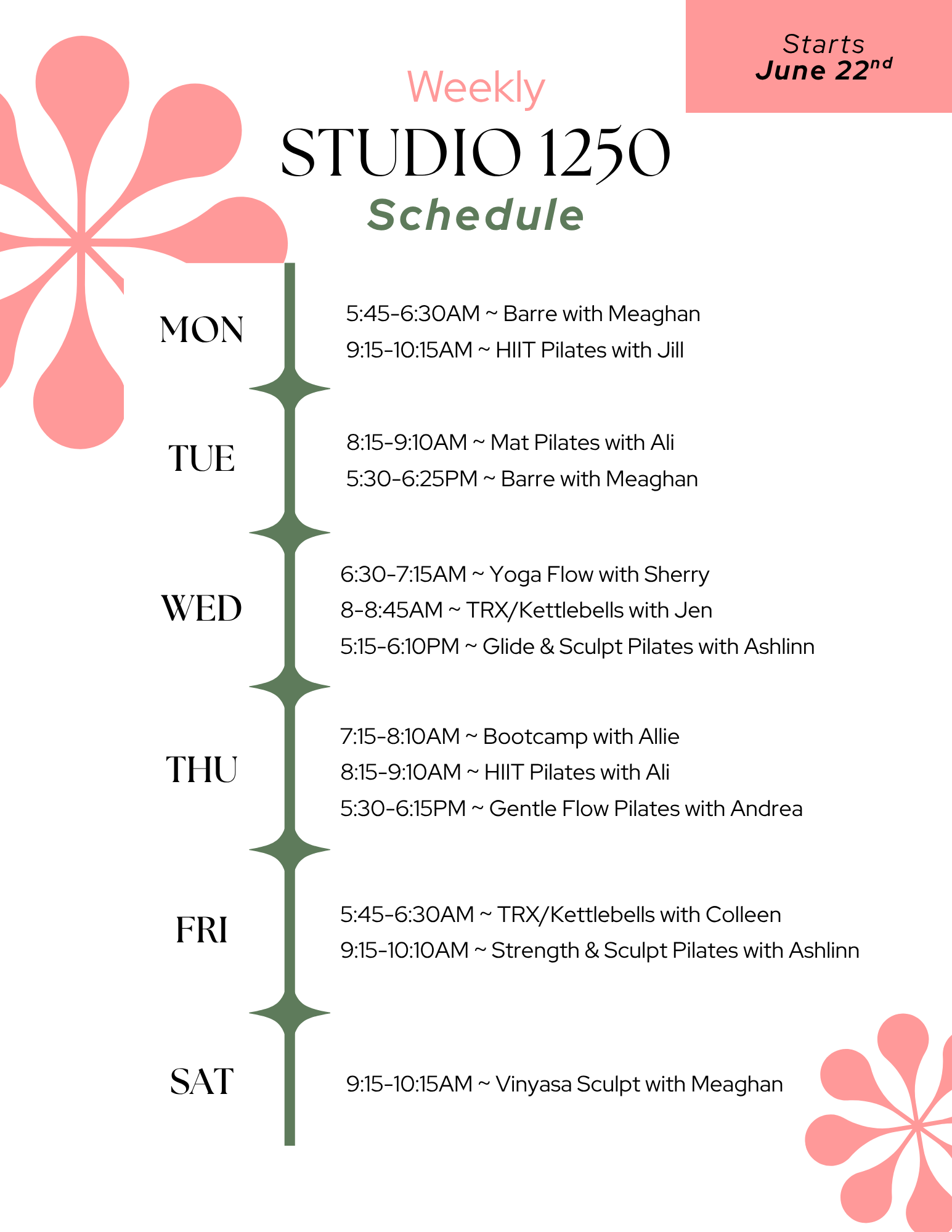 JuneSummer Studio Schedule